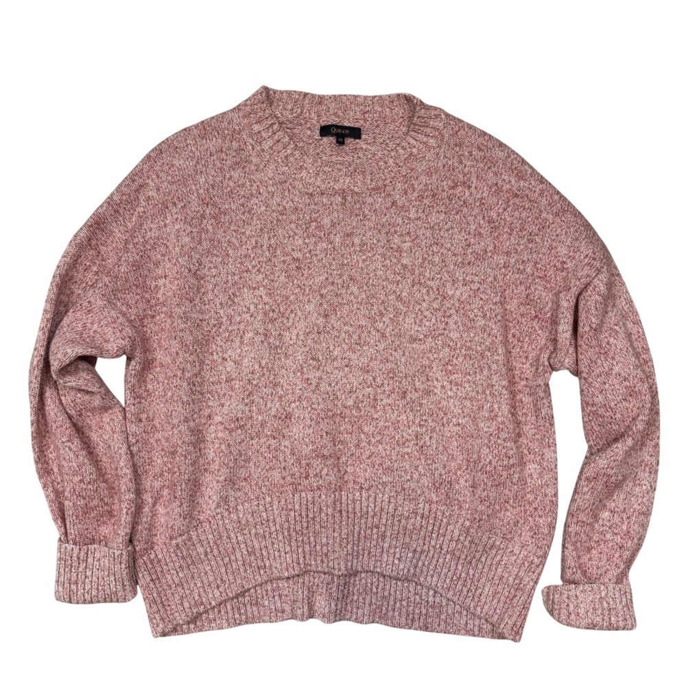Quince Organic Cotton Boyfriend Crew Sweater Marled Rose Pink Size XS